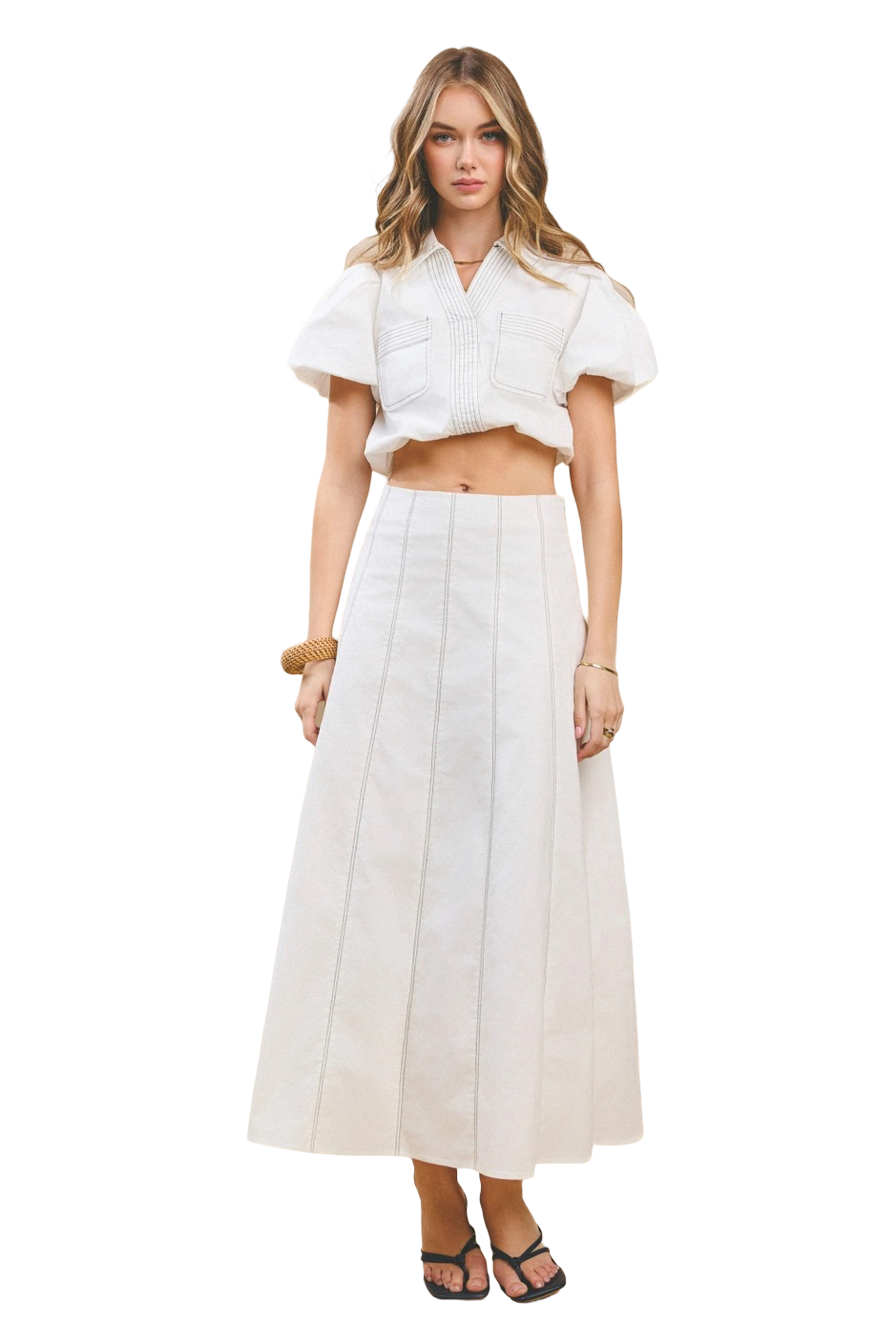 Apparel-TCEC Contrast Topstitch Maxi Skirt