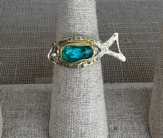 Rings- Kalliope Bronze Fish and Crystal Ring