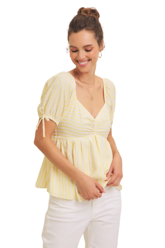 Apparel- In February Textured Striped Babydoll Top