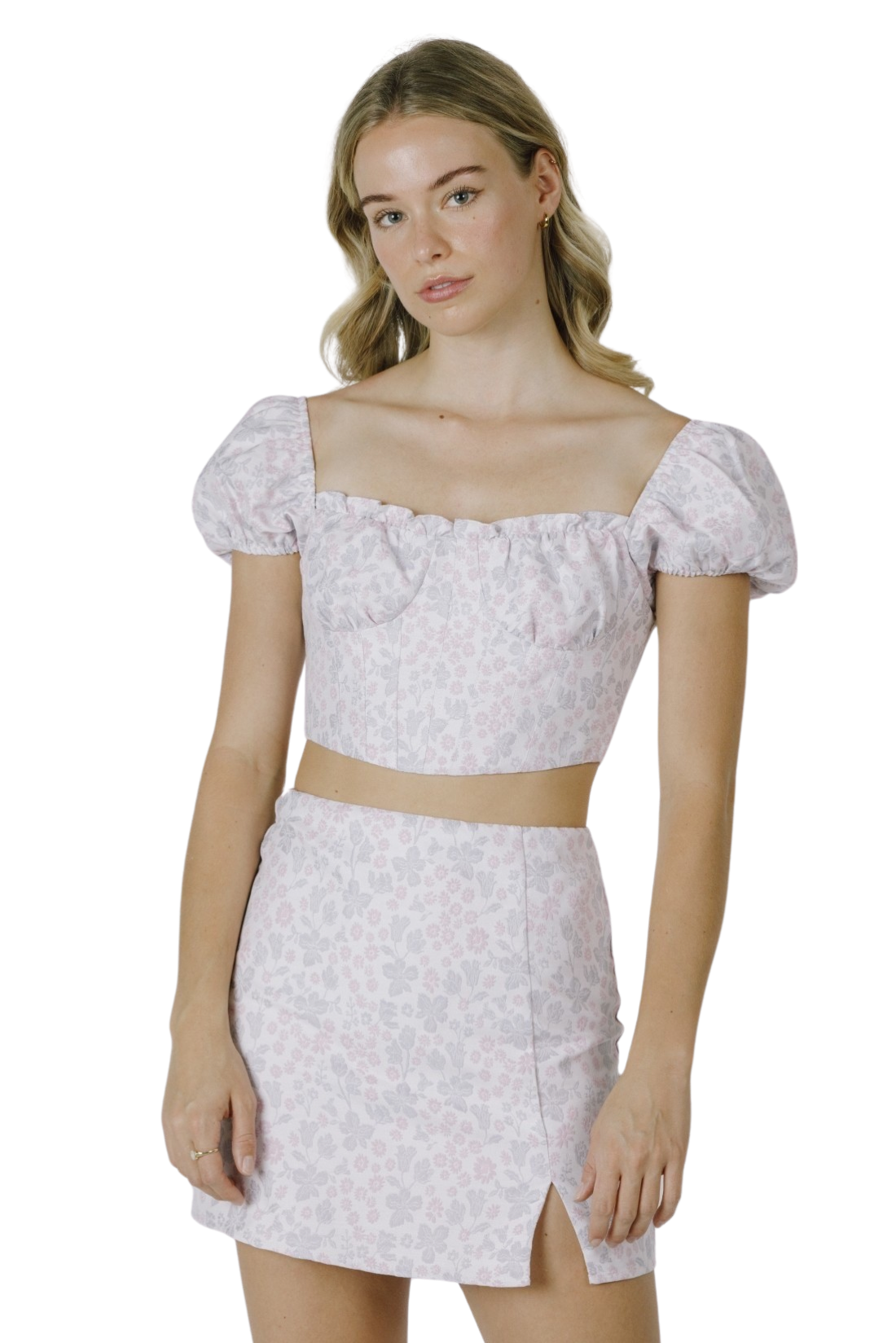 Apparel- Storia Pattern Front Slit Mini Skirt