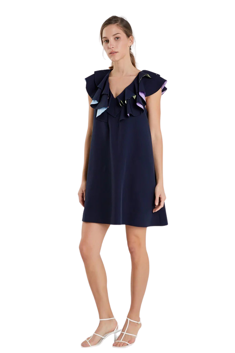 Apparel- English Factory Multi Color Contrast Mini Dress