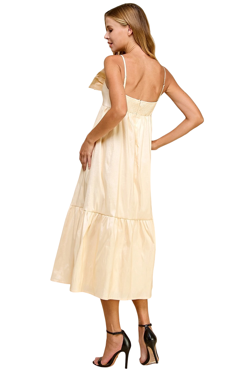 Apparel-TCEC Adjustable Strap Twist Bow Front Midi Dress