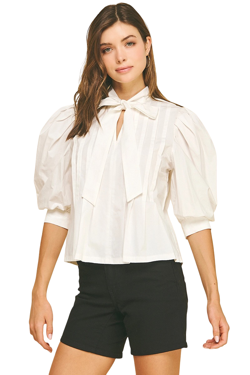 Apparel- Pinch Tuck Detail Tie Front Blouse Top