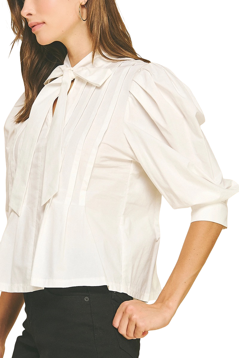 Apparel- Pinch Tuck Detail Tie Front Blouse Top