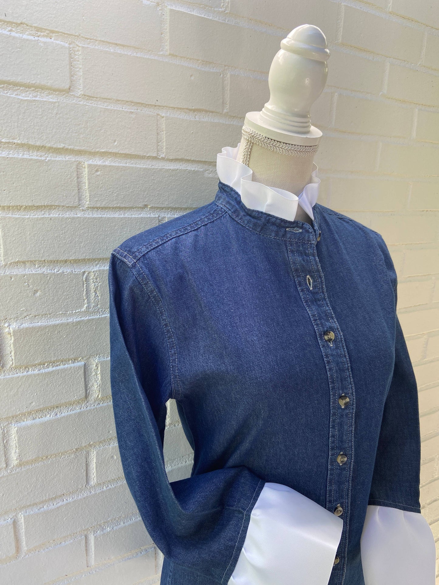 Apparel-Pearly Vines Barbara Ann Denim Ribbon Trim 3/4 Sleeve