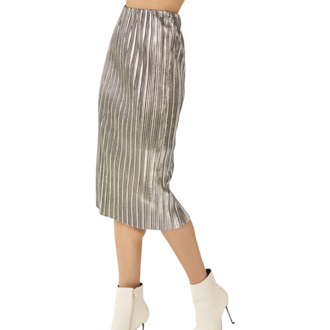Apparel- Idem Ditto Pleated Shimmer Midi Skirt