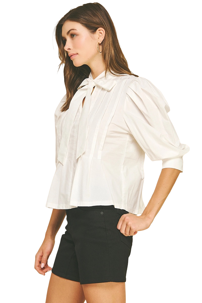 Apparel- Pinch Tuck Detail Tie Front Blouse Top