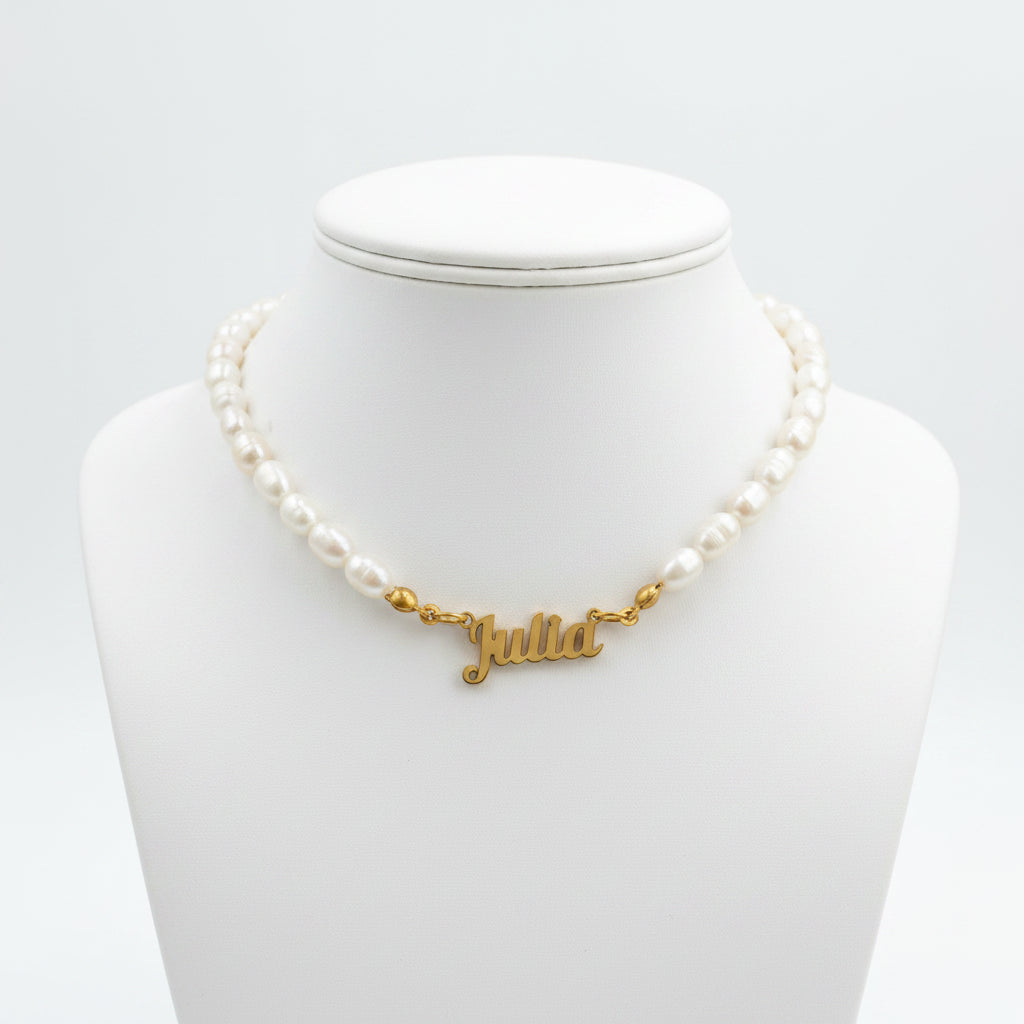 Necklaces- 18k Pearl Personalized Name Necklace