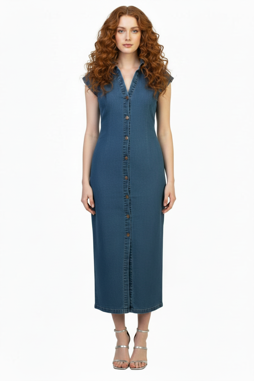 haute monde denim dress Button Front Midi Dark Denim Blue / Small formal occasions. Zgrbou Women's Sexy Spaghetti Size:EU 39.5/US 8.5-9 garden event dress