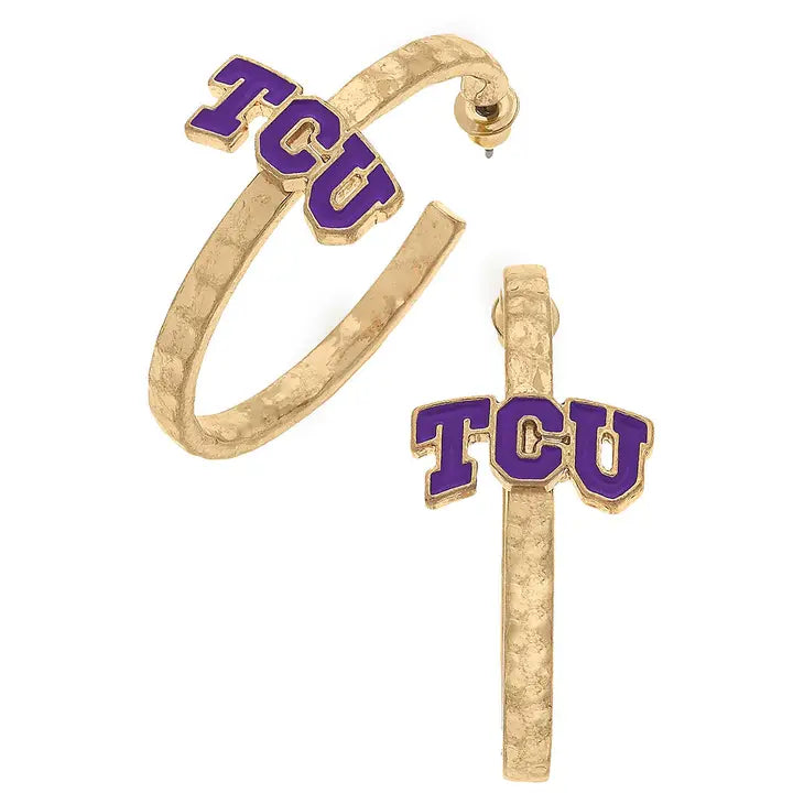 Earrings- Canvas TCU Logo Enamel Drop Hoop Earrings