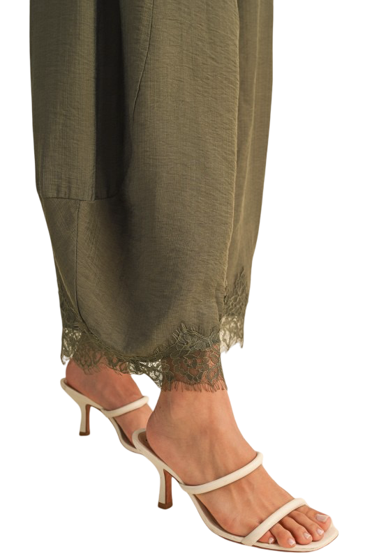 Klesis Barrel Leg Pants with Lace Hem Detail