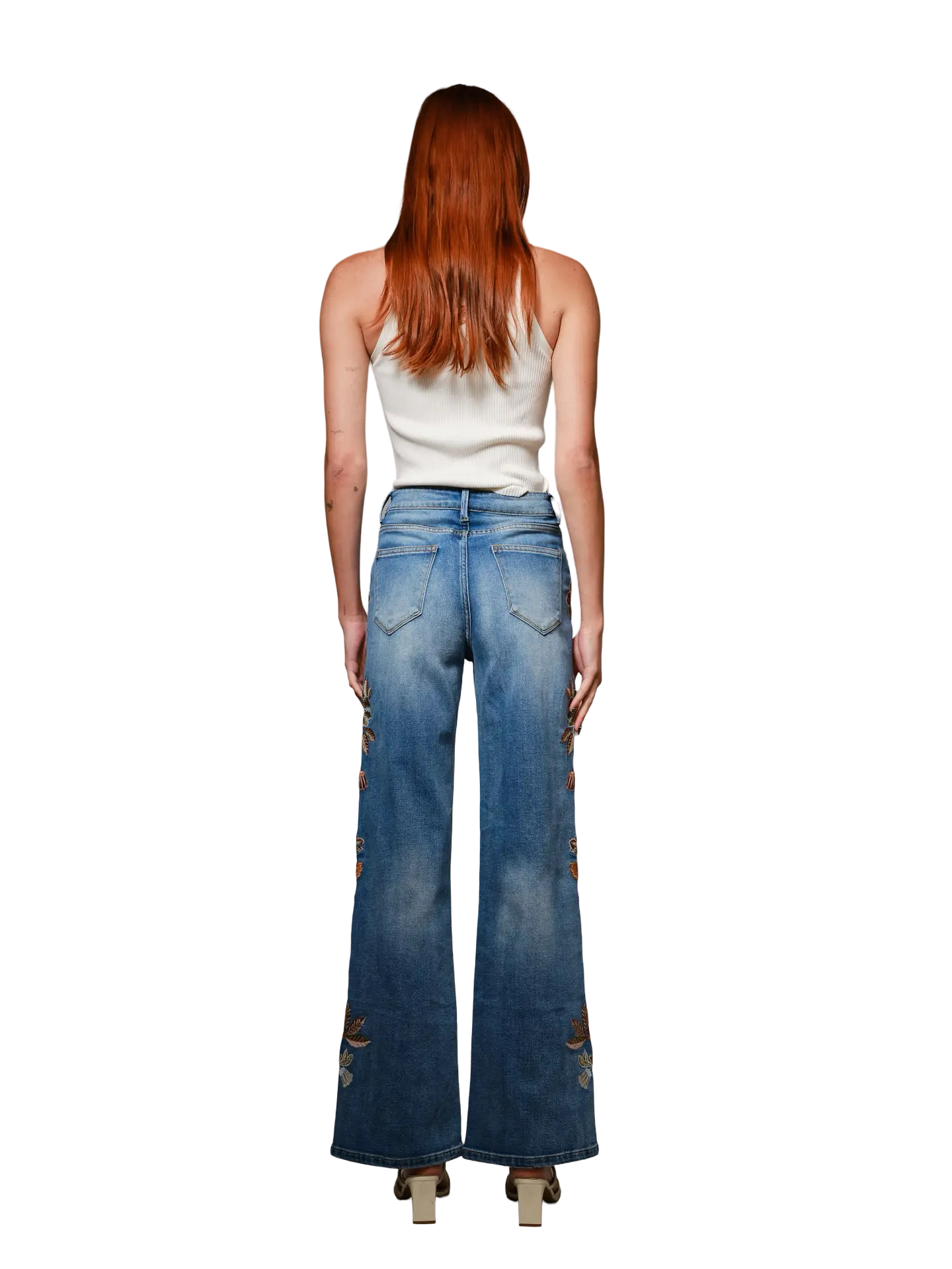Apparel- Blue B. Embroidered Wide Leg Jeans