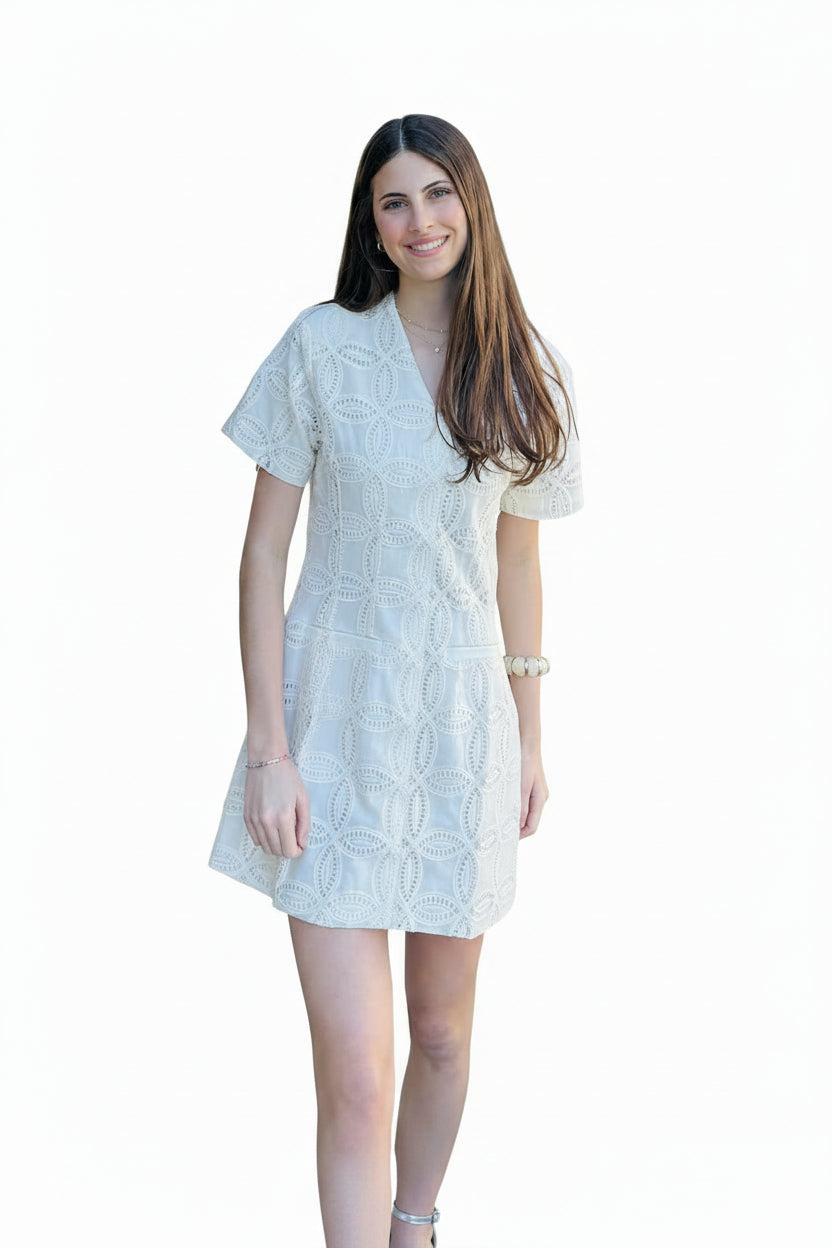 Strut and Bolt Cream Embroidered Eyelet Mini Dress