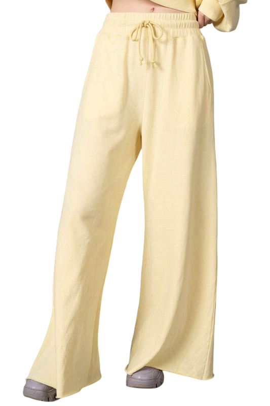 Apparel- La Biz Luxury Mineral Washed Cropped Top and Wide Leg Sweatsuit Set