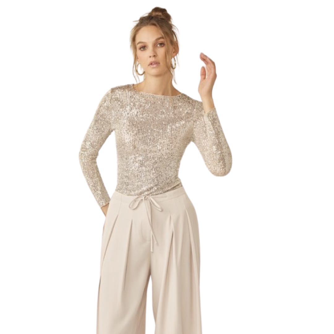 Apparel- Idem Ditto Long Sleeve Sequin Sheer Top