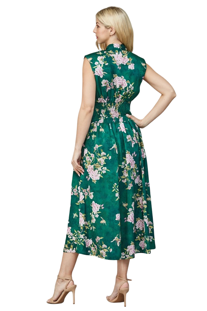 Apparel-Fate Floral Jacquard Front Zip Midi Dress