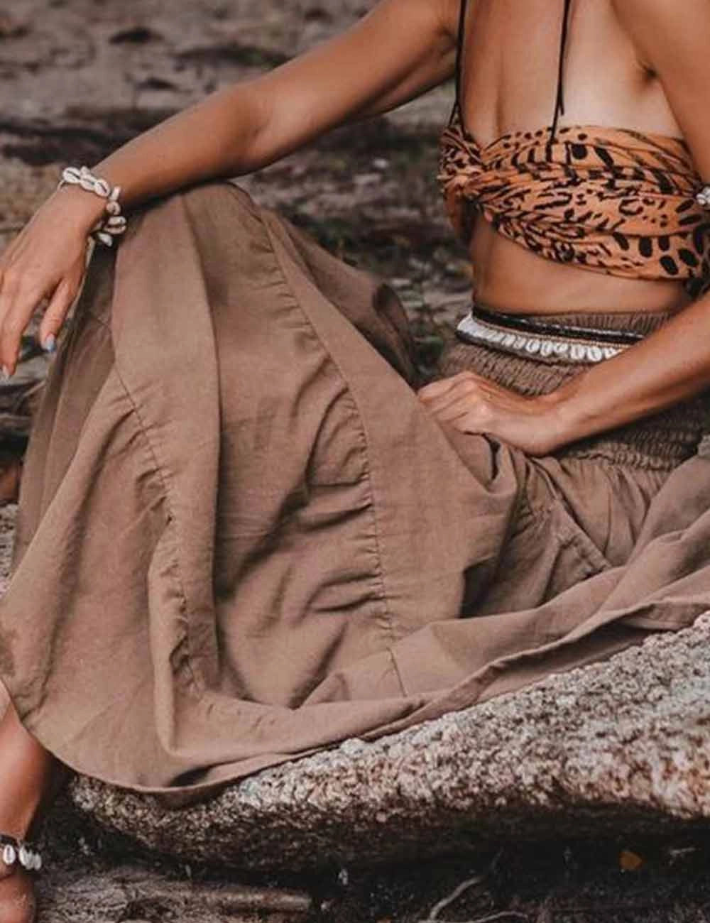 Apparel- Sweet Karma Boho Ruched Maxi Skirt