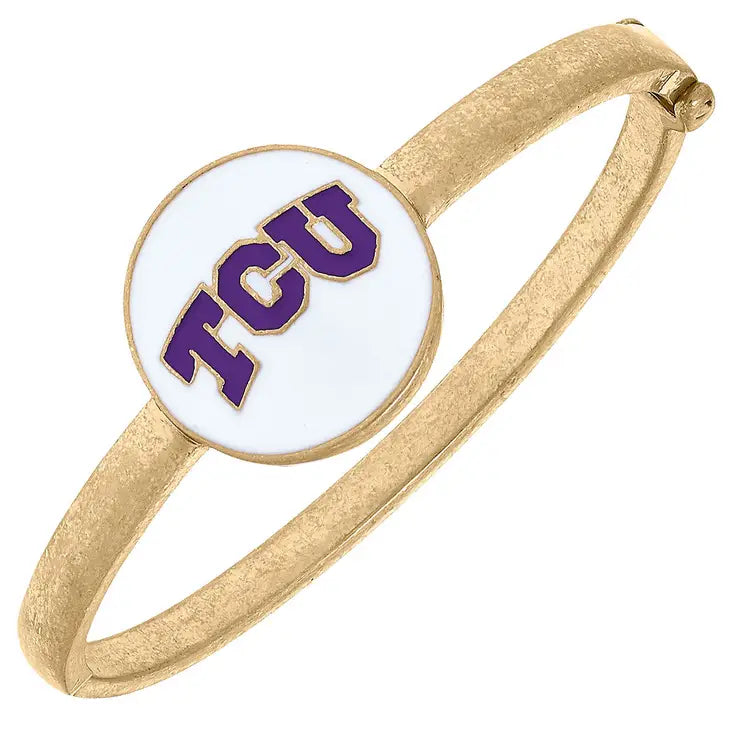Bracelets- Canvas Game Day TCU Statement Enamel Bangle in Worn Gold