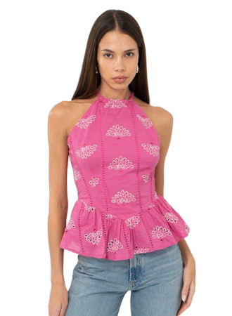 Apparel- Adelyn Rae Jeanette Embroidered Eyelet Halter Top