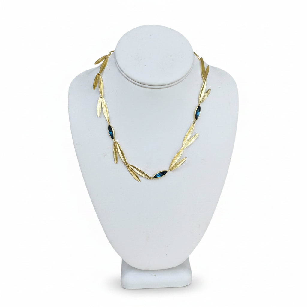 Necklaces- Kalliope Open Leaf and Crystal Necklace