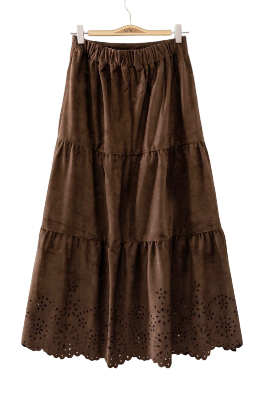 Very J Faux Suede Laser Cut Midi Skirt