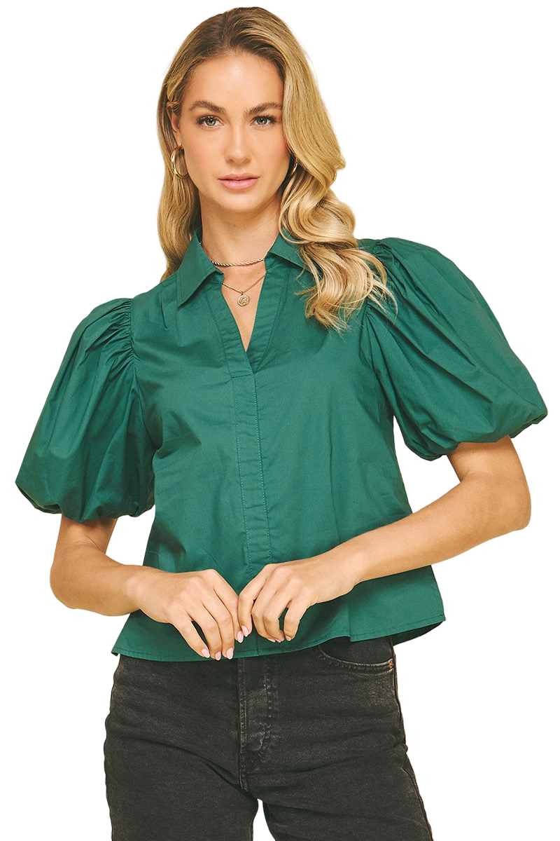 Apparel- Pinch Bubble Sleeve Short Sleeve Top
