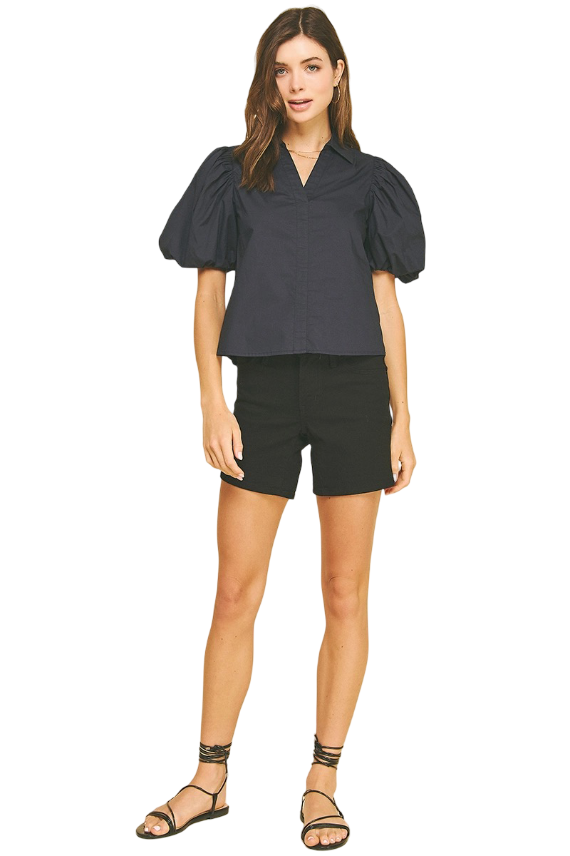 Apparel- Pinch Bubble Sleeve Short Sleeve Top