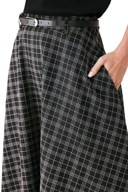Flying Tomato Full Plaid Woven Midi Skirt