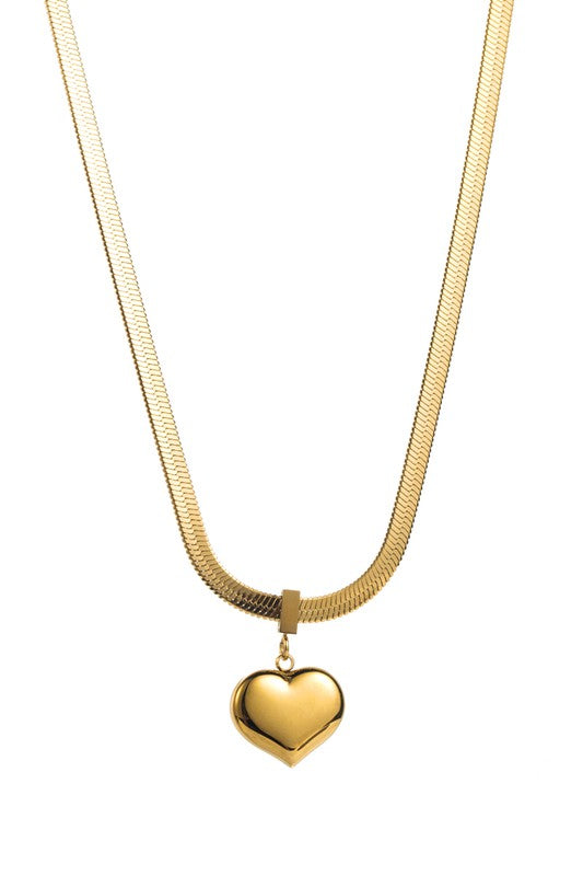 Necklaces- M&E Bling Stainless Steel Snake Chain Heart Pendant Necklace