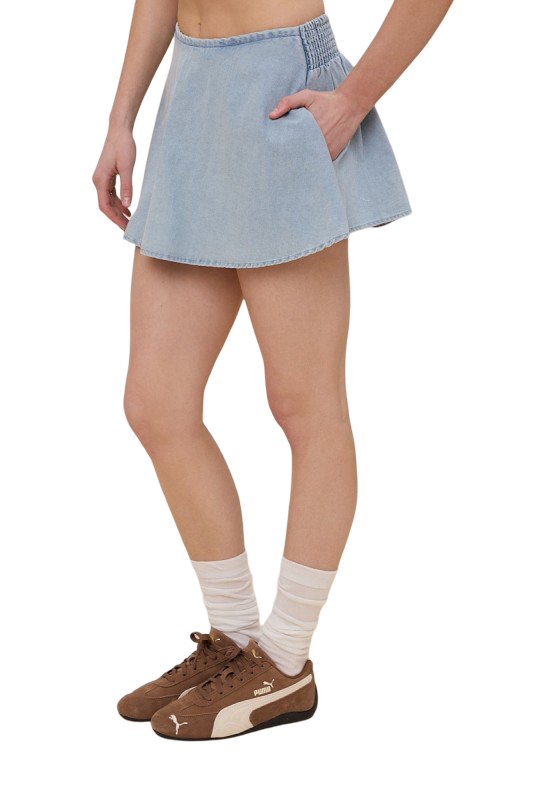 Apparel- Sky to Moon Denim Smocked Flare Mini Skirt Skort