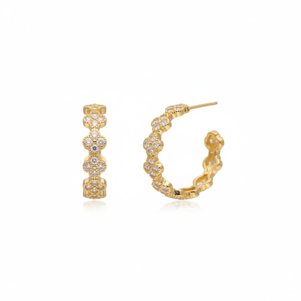 Earrings- M&E Bling Small Hoops With CZ Accents