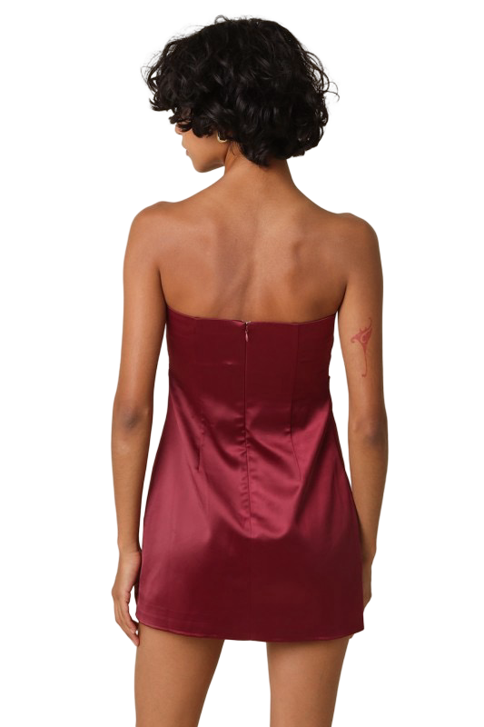 Olivaceous Lia Satin Strapless Ruched Mini Dress