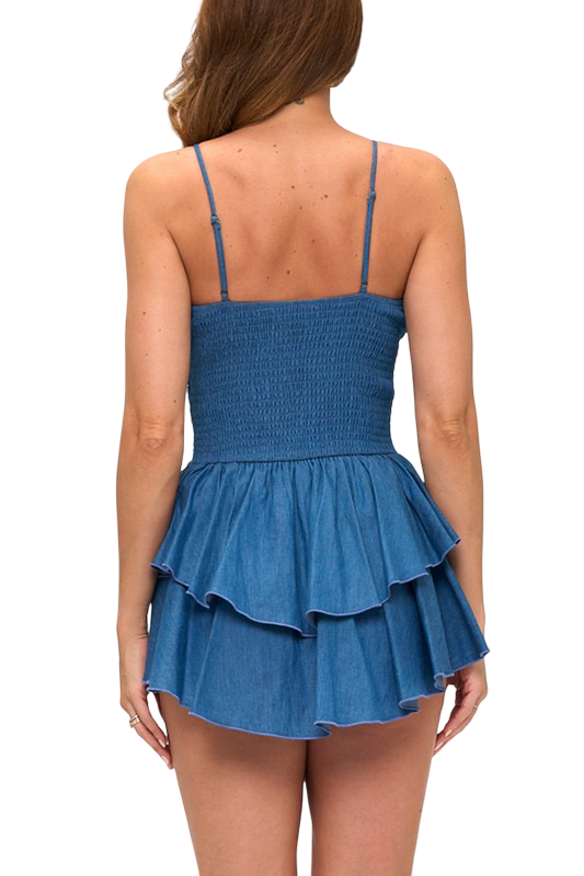Apparel- Lovely Day Ruched Double Layer Denim Mini Dress