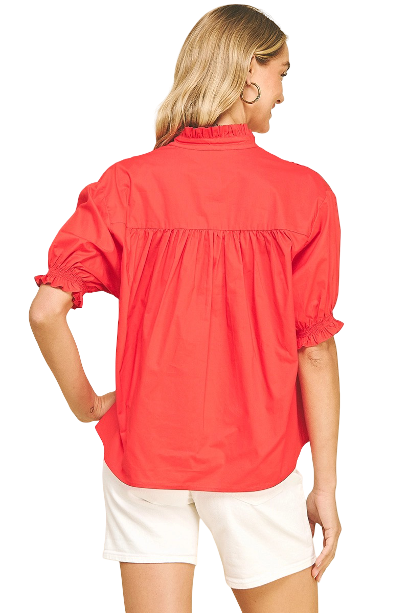 Apparel- Pinch Balloon Sleeve Blouse Short Sleeve Top