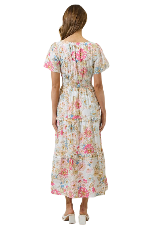 Apparel- Sugarlips Day Lily Palmer Poplin Tiered Maxi Dress