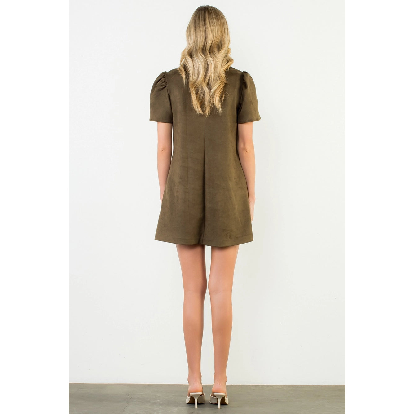 Apparel- THML Contrast Detail Short Sleeve Suede Mini Dress