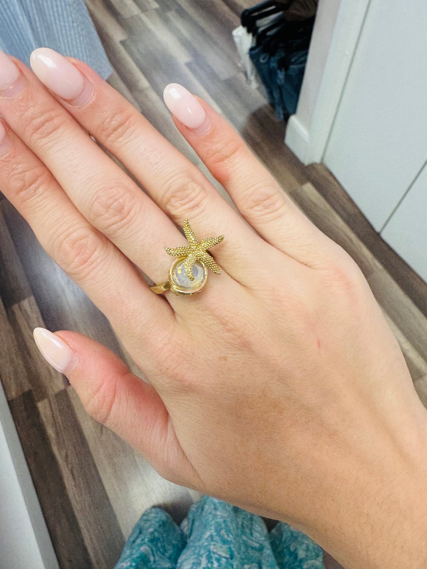 Rings- Kalliope Bronze Starfish White Opal Crystal Ring