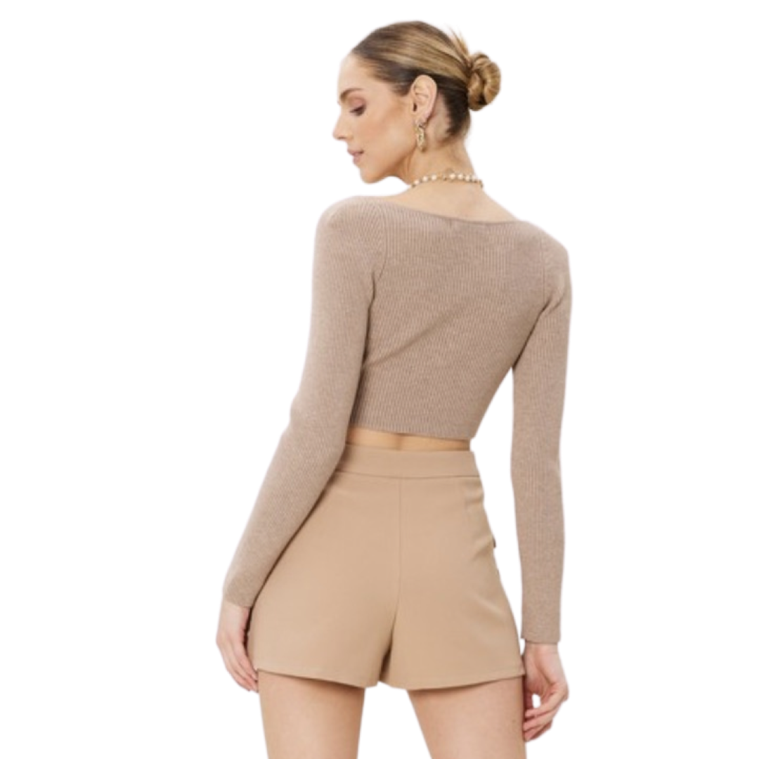 Apparel - Idem Ditto Ribbed Front Knot Sweater Crop Top