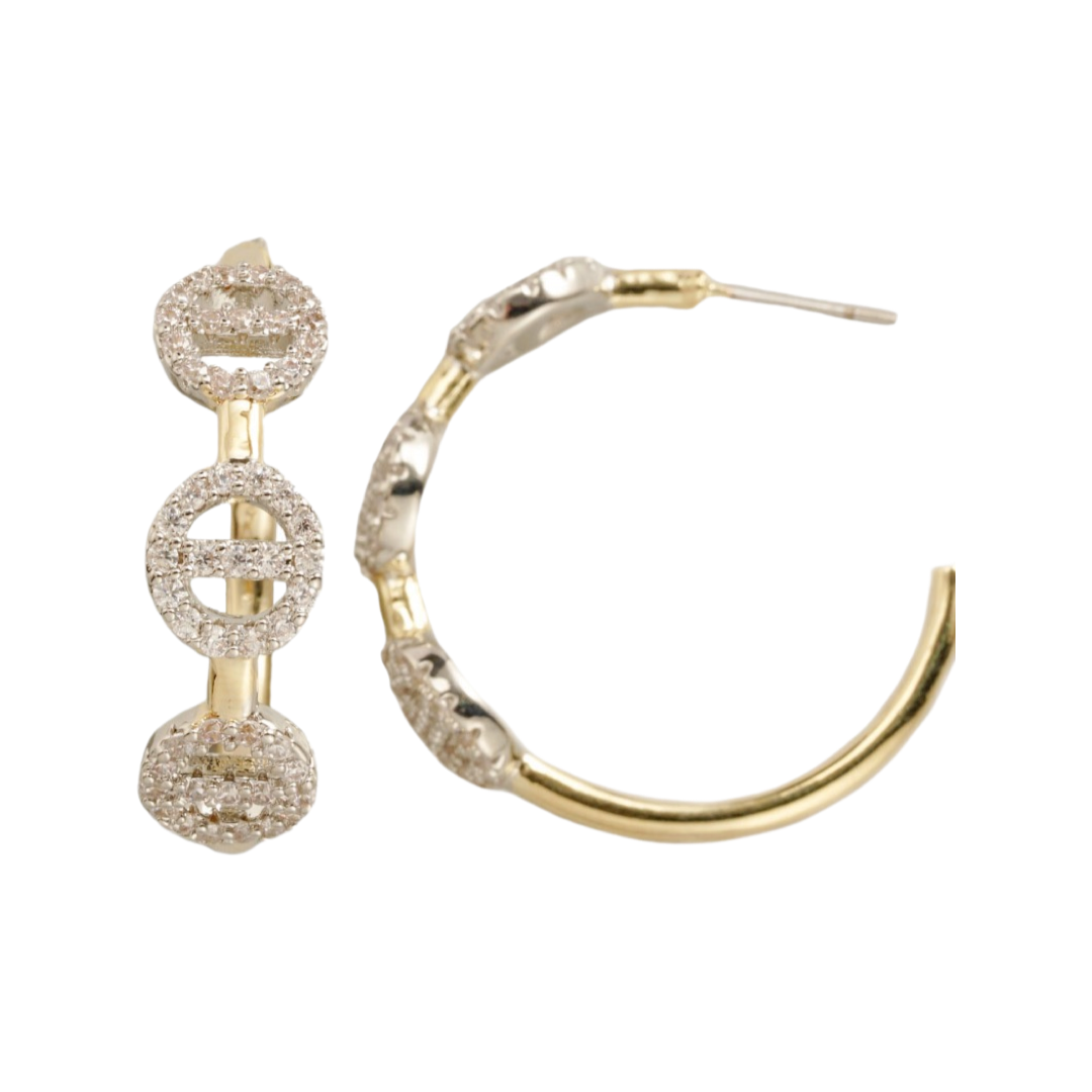 Earrings- M&E Bling Gold Cart Medium Hoop With CZs