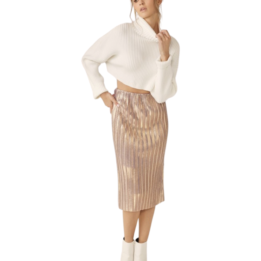 Apparel- Idem Ditto Pleated Shimmer Midi Skirt