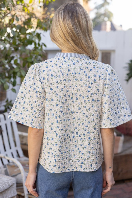 Apparel- VOY Floral Embroidered Striped Top