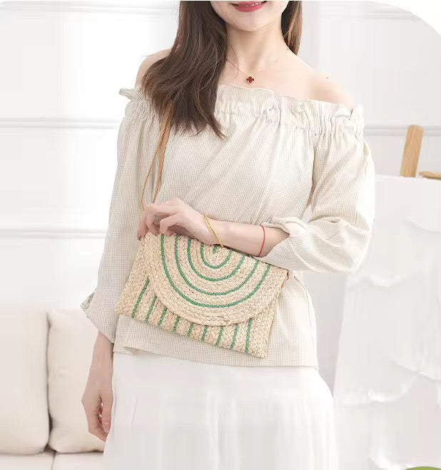Striped Straw Summer Clutch/ Crossbody