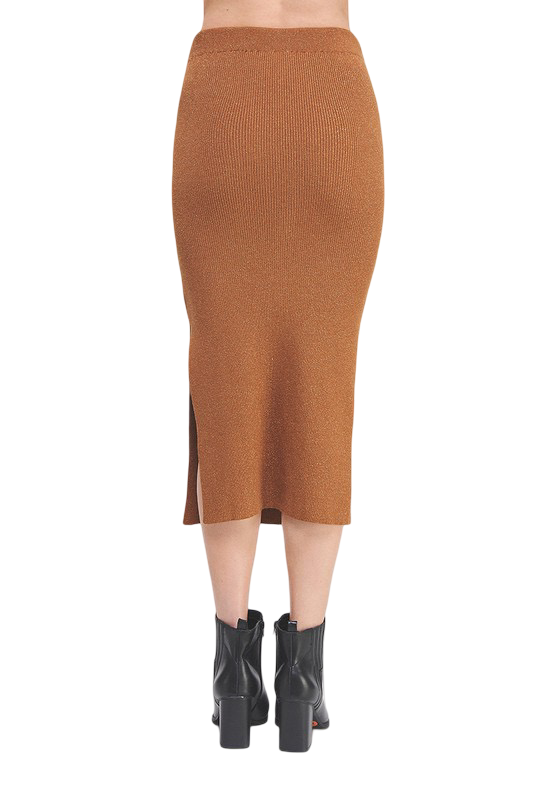 Apparel-Allie Rose Lurex Ribbed Long Pencil Skirt