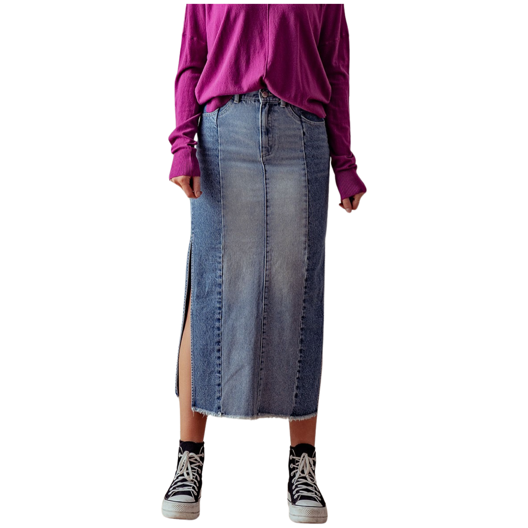 Apparel- Trend Notes Side Slit Denim Skirt