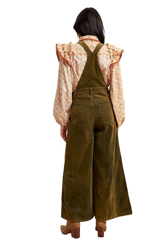 Apparel- Anniewear Corduroy Mineral Wash Wide Leg Overalls Pants