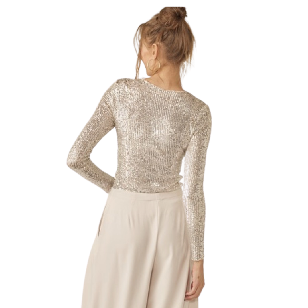 Apparel- Idem Ditto Long Sleeve Sequin Sheer Top