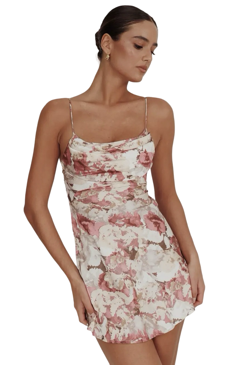 Apparel- One and Only Cowl Neck Floral Mini Dress