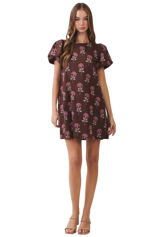 TCEC Floral Tie Back Shift Style Mini Dress