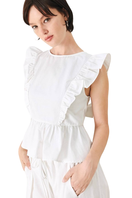 Flying Tomato Button Front Ruffled Woven Top