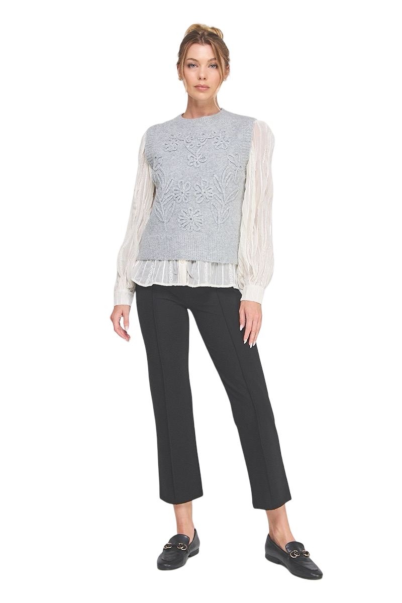 Apparel-Allie Rose Floral Embroidery Sweater Vest Top